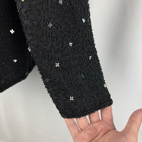 Vintage Black Silk Evening Jacket Heavily Beaded Sequin Formal Event - Picture 6 of 9